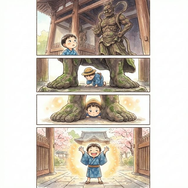 仁王さまの股くぐり 4コマ漫画