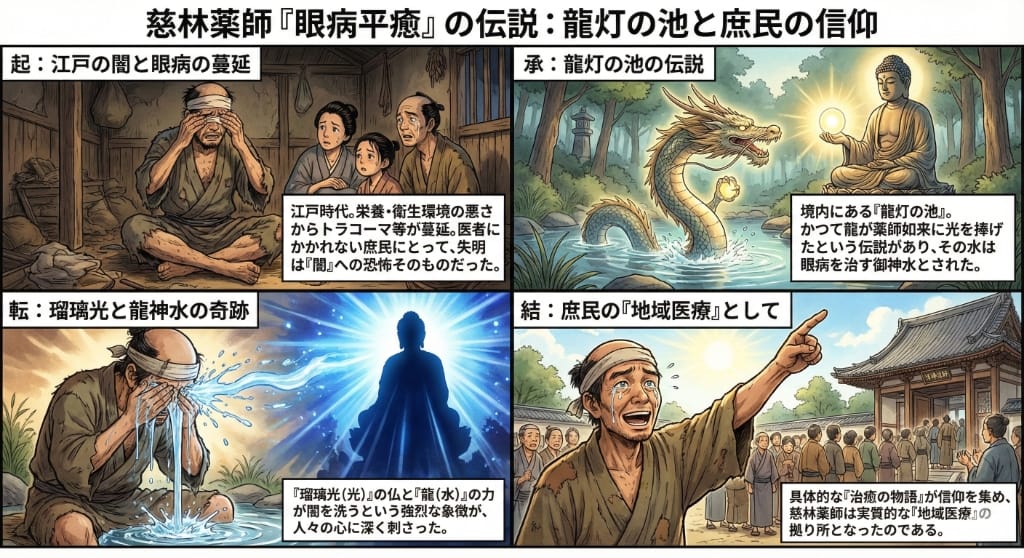 龍灯の池と庶民の信仰 4コマ漫画